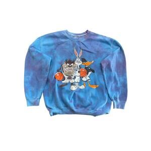 Space Jam Looney Tune Basketball Tie Dye Double Side Crew Neck Sweatshirt Size M